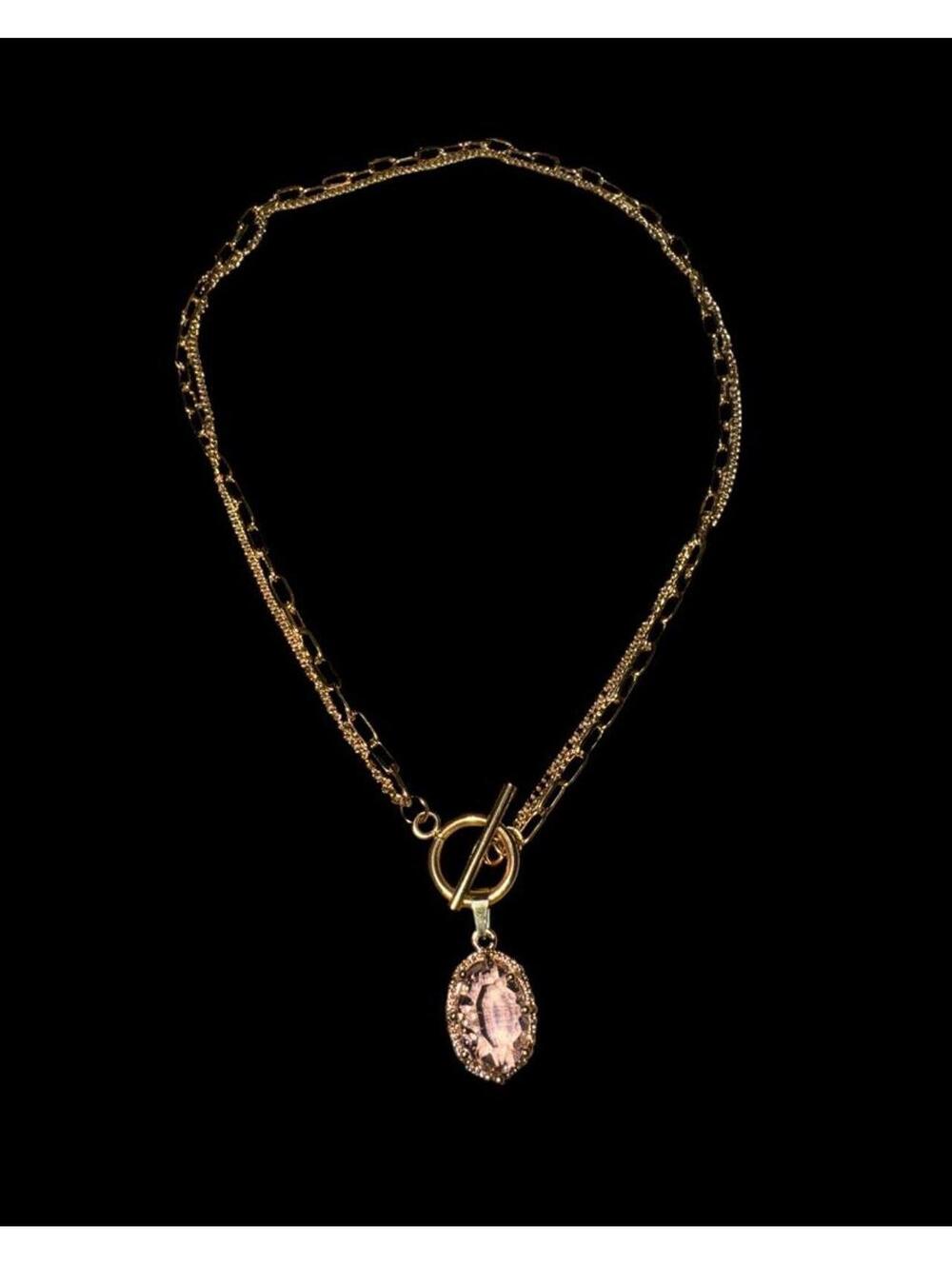Gold Toggle Necklace with Crystal Éclat Pendant: Pink